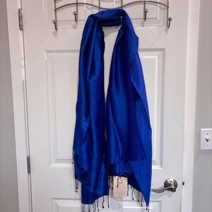 Raw Silk Blue-ish Scarf with fringe and Raw Edges